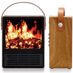 Haiiuzhi Electric Fireplace Heater with 3D Realistic Flame, 1500W/750W Adjustable Space Heater, Double Safety Protection, Walnut Wood Finish Portable 