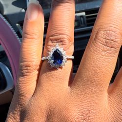 Blue Pear Halo Ring
