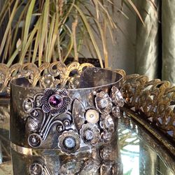 Silver Amethyst And Topaz Cuff Bracelet 