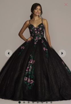 Black With Pink Flowers Quinceañera Dress