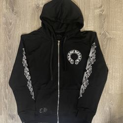 Chrome Hearts Horseshoe Floral Cross Sleeve Zip Up black Hoodie Size (M)