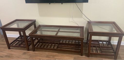 3-Piece Coffee Table Set – Wood & Glass (Used)