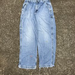 Y2K baggy Abercrombie and fitch carpenter jeans Size 32", damaged leg opening hem, repaired to best condition