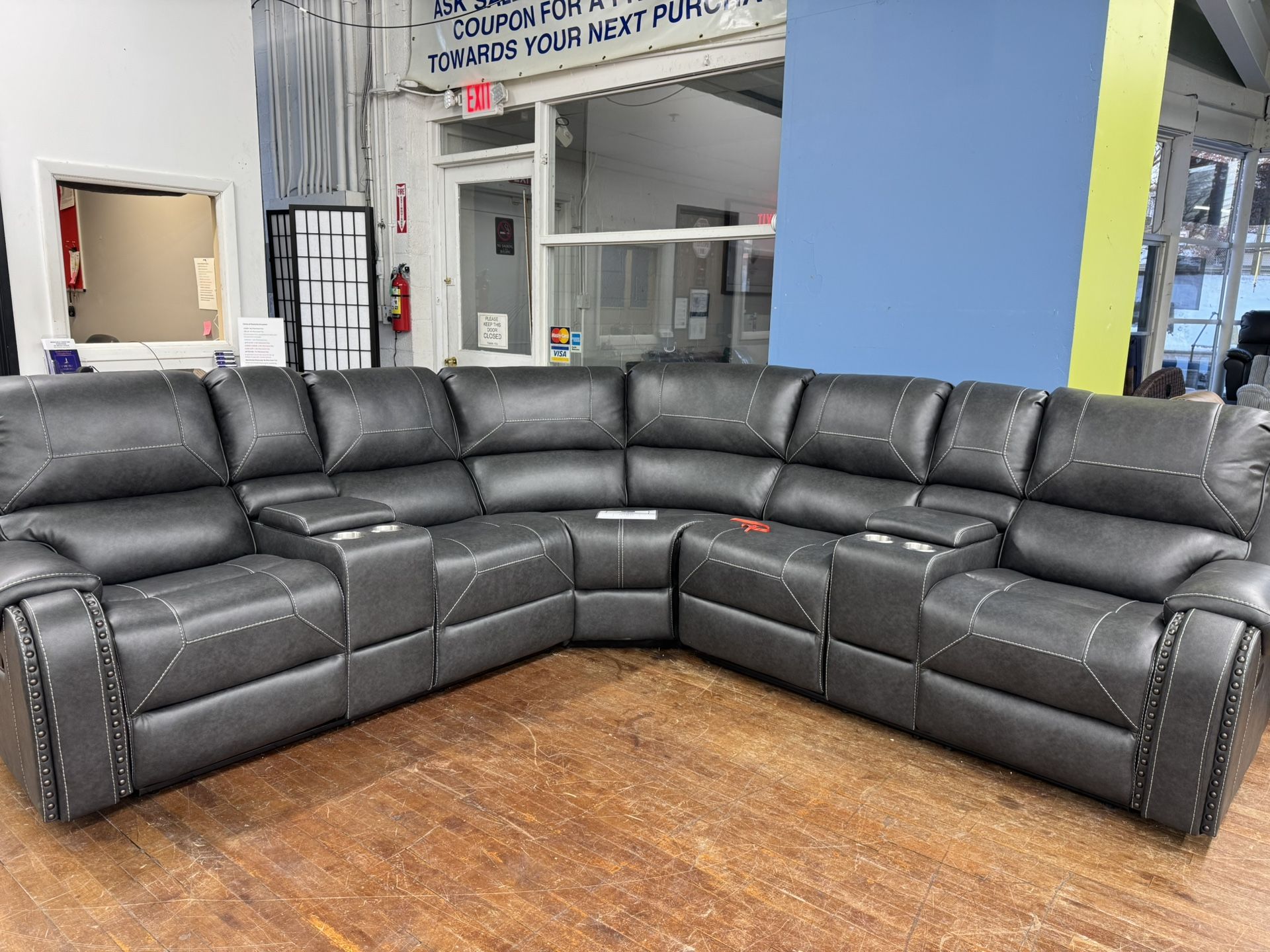 Indoor Sectional Sofa Set ( Grey Leather) Brand New In Box $1095