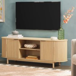 Dragelin modern Reeded Tv Stand With Open Storage