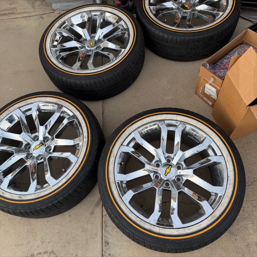 22” Inch Chevy Rims And Tires Vogue White Wall for Sale in Moreno ...