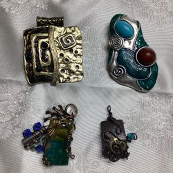 Set Of 4 Vintage Funky Pendants 