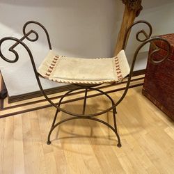 Mcm Wrought Iron And Leather Bench Stool 