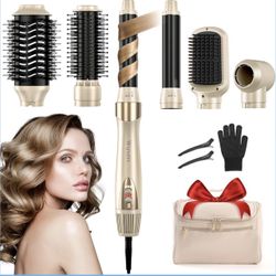 New-6 in 1 Hair Dryer Brush, 110,000 RPM High-Speed Blow Dryer Brush, No Heat Damage Hair Styler Auto Curler for Fast Drying, Curling, Volumizing, Str