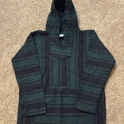 Vintage Delmax Mexican Baja Hoodies Woven Poncho Pullover Mens Size Medium