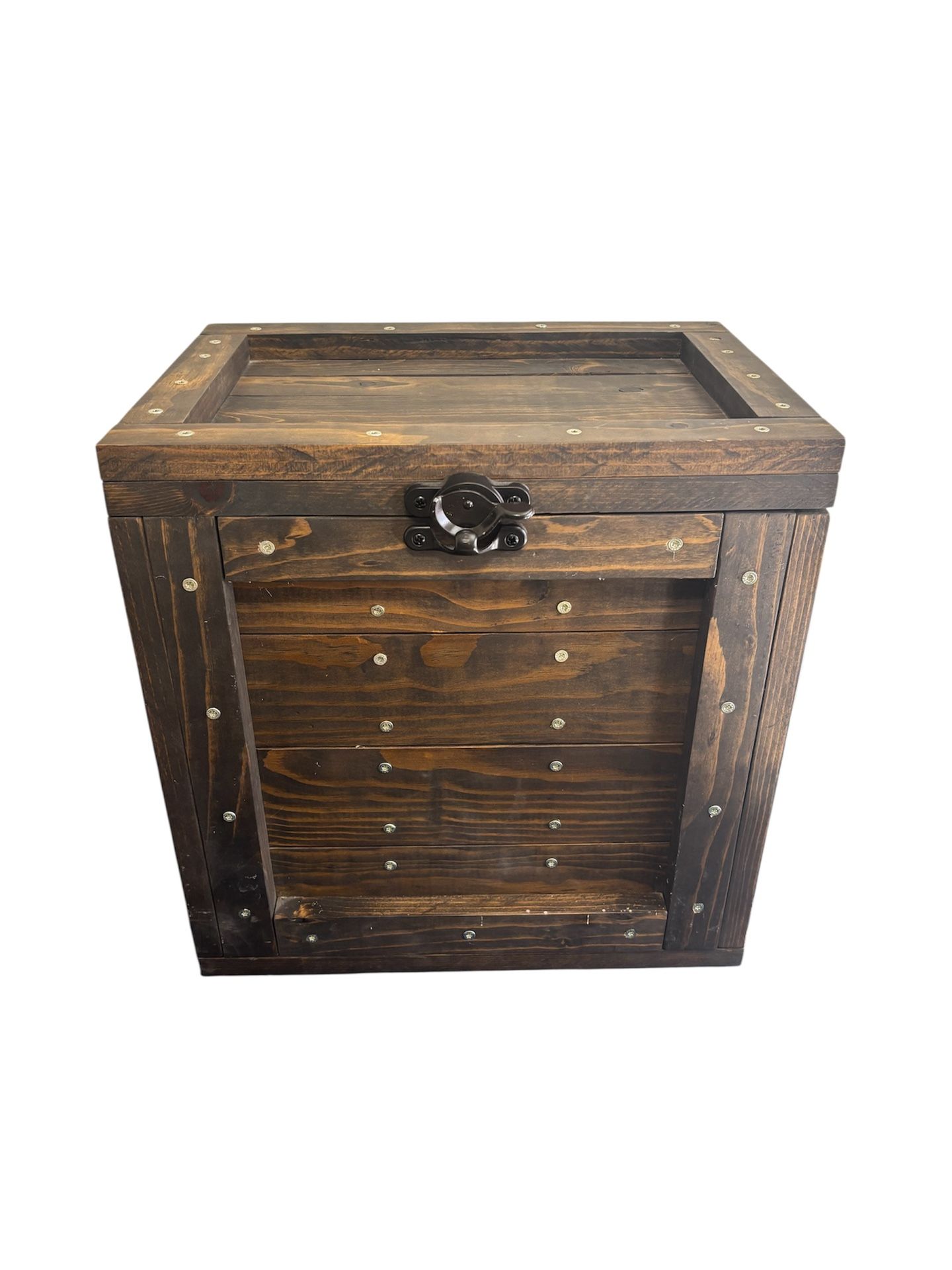 Wooden Dark Stained Wine Storage Rack Hinge Closure Square Chest