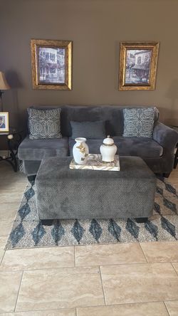 Gray Fabric Sofa with Matching Ottoman