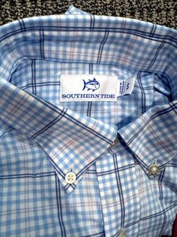 Southern Tide Button-Down Shirt - Small, Navy Plaid