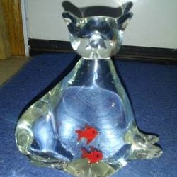 Vintage handblown paperweight cat! 