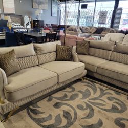 MODERN NESSA VELVET SOFA & LOVESEAT LIVING ROOM SET - MOCHA