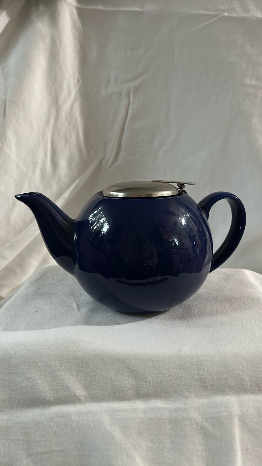 Cobalt Blue Ceramic Tea Pot With Strainer