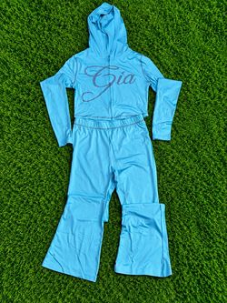 Gia Blue Zip-Up Hoodie & Flare Pants Set