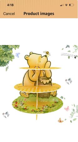 Winnie Dessert Holder Cupcake Stand Holder 3 Tier Party Decorations, Classic Winnie Cupcake Stand for Kids Winnie Theme Party Supplies Vintage Bear Bi