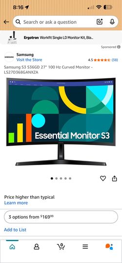 Samsung 27” Curved Gaming/Work Monitor 100hz