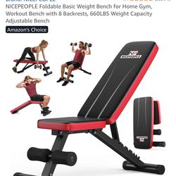 NICEPEOPLE Foldable Basic Weight Bench for Home Gym, Workout Bench with 8 Backrests, 660LBS Weight Capacity Adjustable Bench