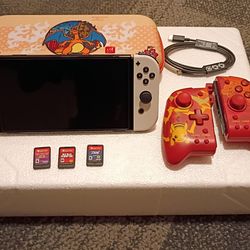 Nintendo Switch OLED w/ 3 games, case, and Split Pad Pro Controllers (Lightly Used)(Flawless)
