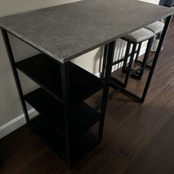 Metal High Top Table With Two Stools 