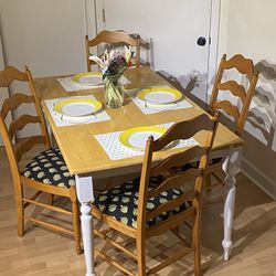 5 Piece Dining Kitchen Farmhouse Set Pine Table And 4 Bermex Ladderback Chairs