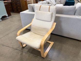 IKEA Poang Light Wood Rocking Lounger with Oatmeal Cushion and Headrest