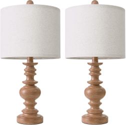 BOBOMOMO 20" Rustic Bedside Lamps Set of 2- Vintage Resin Table Lamps for Nightstands with Linen Shades, Farmhouse Lamps for Living Room, Bedroom, and