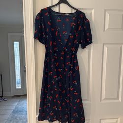 Cherry Print Wrap Long Dress - Midnight Blue 6-8