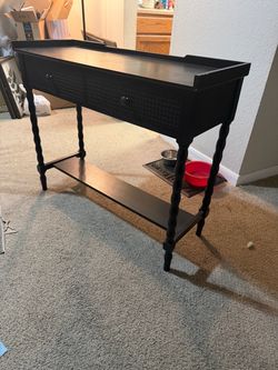 Black Console Table with Drawers and Shelf