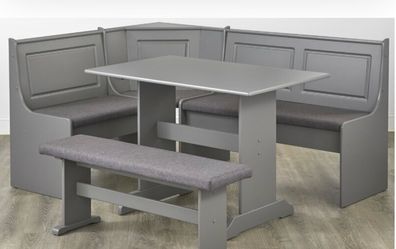Gray Grey Wooden Breakfast Nook Dining Set Corner Booth