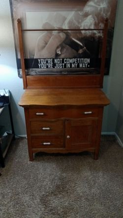 Antique solid wood wash stand 3 drawer 1 door dresser
