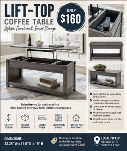 🔥 Lift-Top Coffee Table with Hidden Storage – $160 🔥