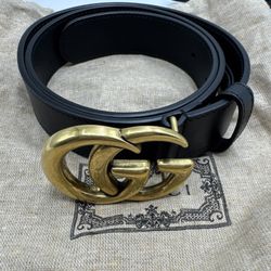 Gucci GG Marmont Thin Belt 414516 AP00T Size 75/30 Black Leather + Dust Bag