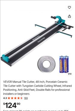 VEVOR Manual Tile Cutter, 48 inch, Porcelain Ceramic Tile Cutter with Tungsten Carbide Cutting Wheel, Infrared Positioning, Anti-Skid Feet, Double Rai