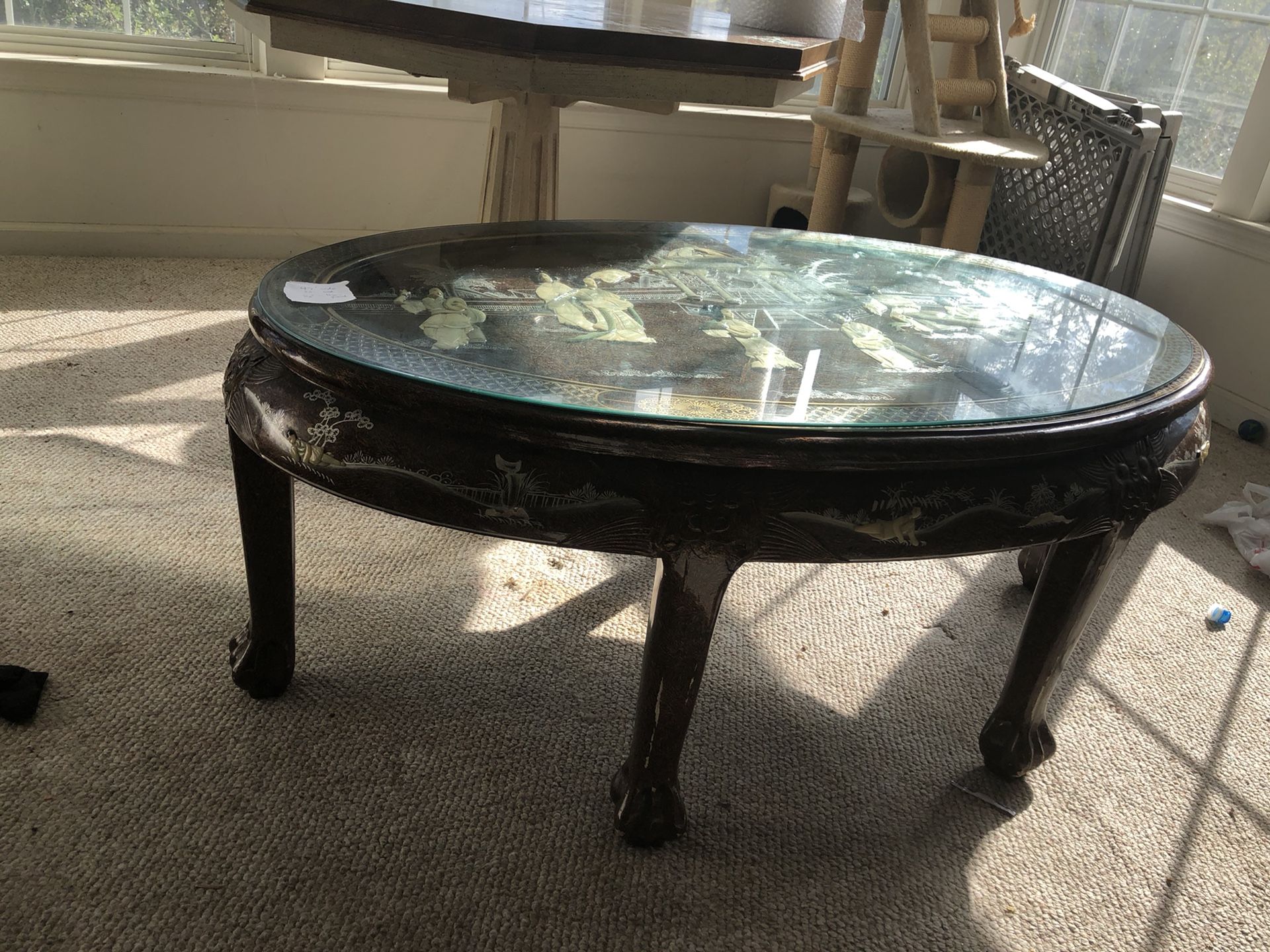 coffee table- and - china cabinet- mother of pearls enlays