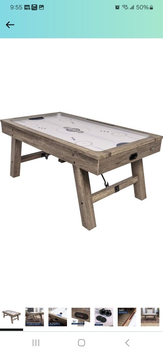 American Legend Brookdale Air-Powered Hockey Table with Rustic Wood Grain Finish, Angled Legs and Turnbuckle Accents Brown, 75.31"L x 38.98"W x 8.5"H
