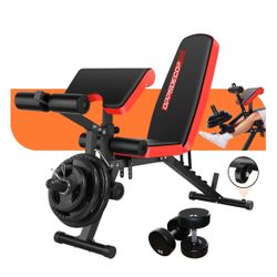 OPPSDECOR Adjustable Weight Bench with Leg Extension and Leg Curl, 800 LBS Heavy Duty Workout Bench for Home Gym, Preacher Curl Bench with Wheels, Fla