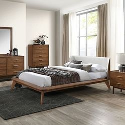 Brand New Walnut & Biege Modern Style 4pc Queen Bedroom Set (Available In Eastern King)
