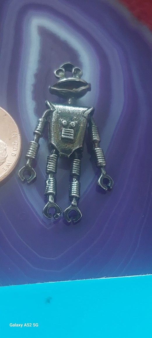 Sterling Silver Robot Charm Pendant