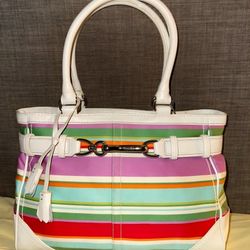 COACH Hampton Multicolor Canvas Wirh Tasslez And Hangtag  Leather Trim