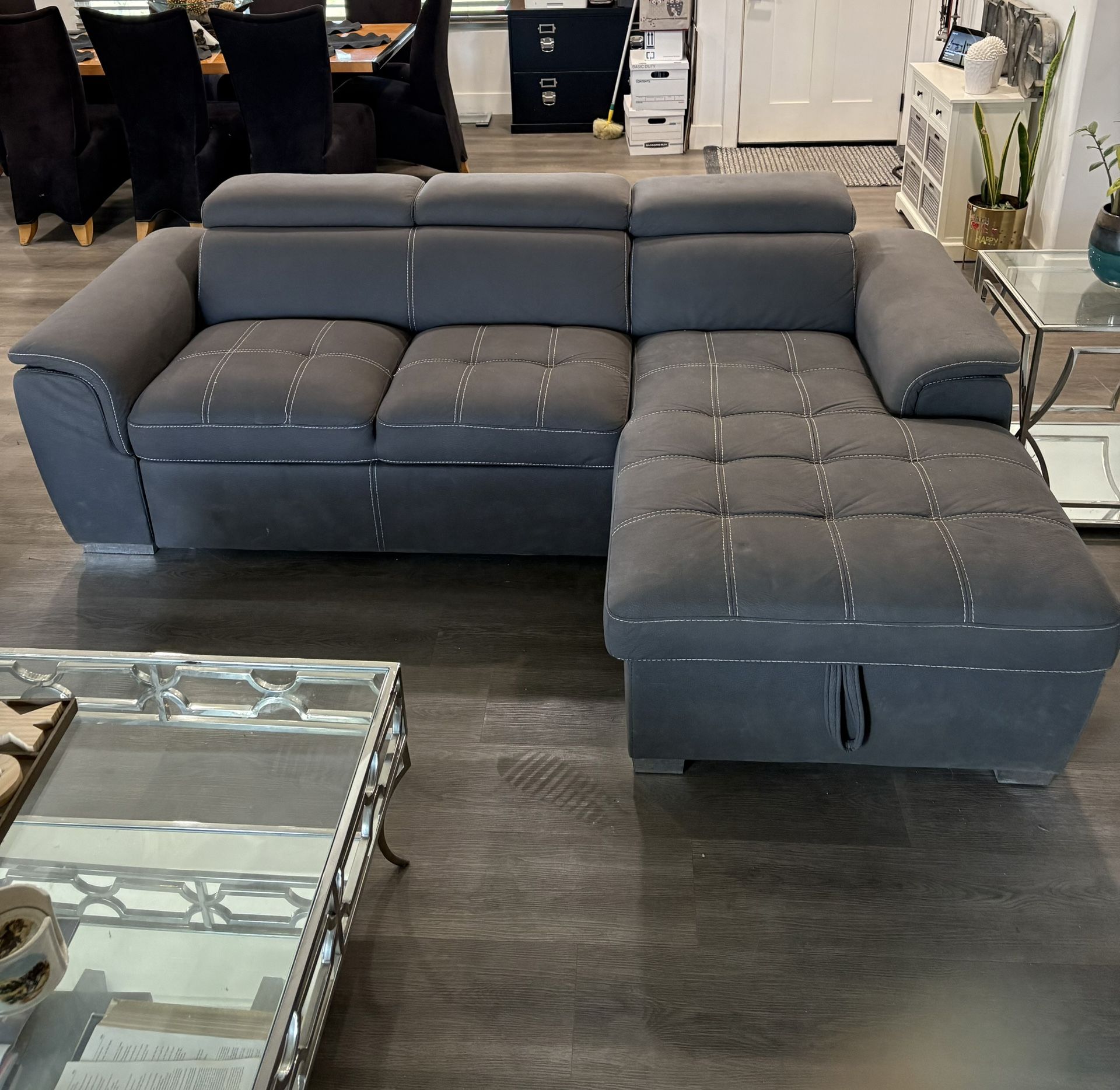 Nice, micro fiber, grey couch. Right Sofa Bed. Left Side Lounge. See Pictures.