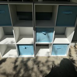 Set Of Two Cube Shelves With Blue Bins Included 