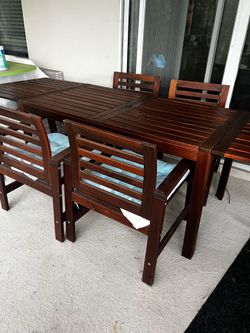 IKEA Extendable Outdoor Dining Table with 4 Chairs and Chair Pillows