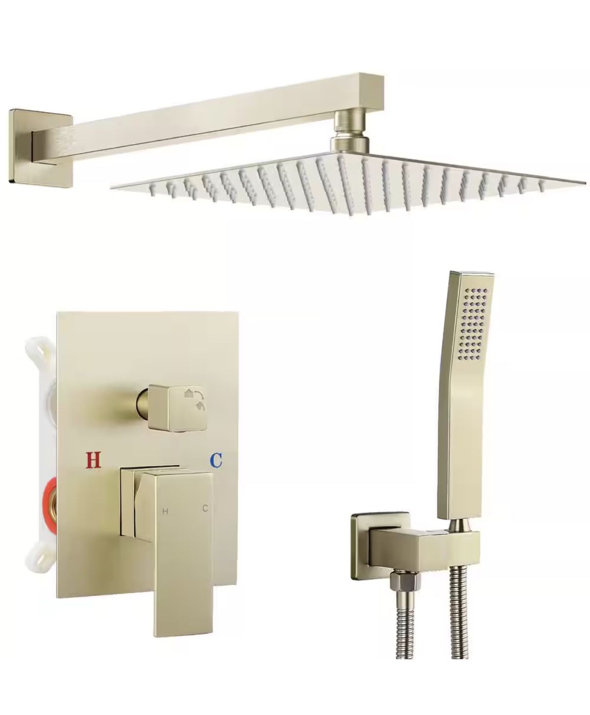 12” Square Shower System In Brushed Gold