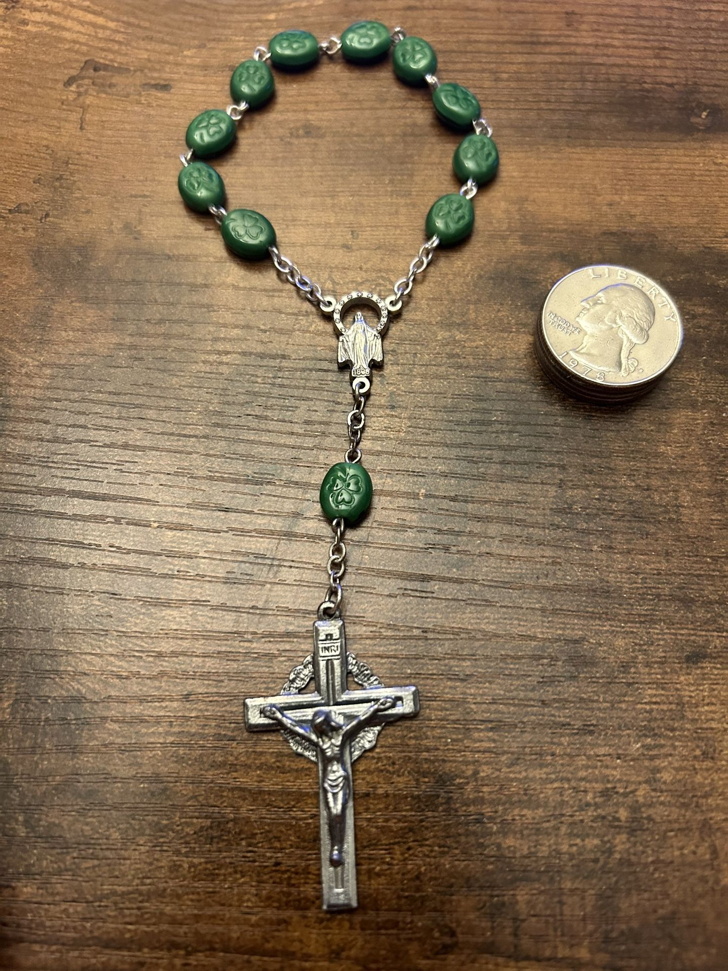 Antique Glass Bead Bracelet With Jesus And Mary