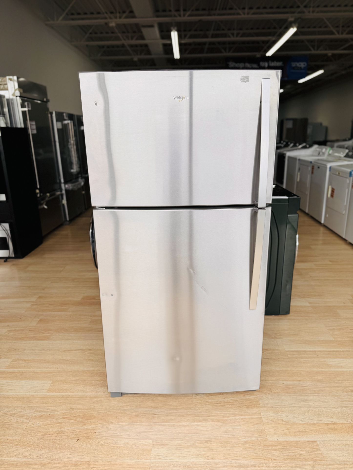 New Whirlpool - 21.3 Cu. Ft. Top-Freezer Refrigerator - Monochromatic Stainless Steel Model: WRT541SZDM