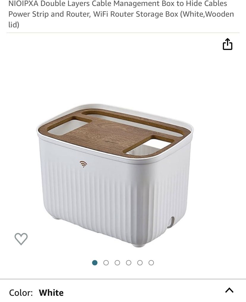 NIOIPXA Double Layers Cable Management Box to Hide Cables Power Strip and Router, WiFi Router Storage Box (White, Wooden lid) Shipping and Local Pick 