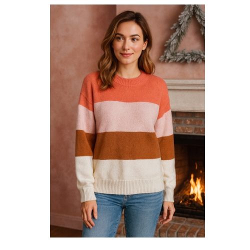 Old Navy Women’s Colorblock Cozy Knit Sweater Crewneck Striped Pullover Size M